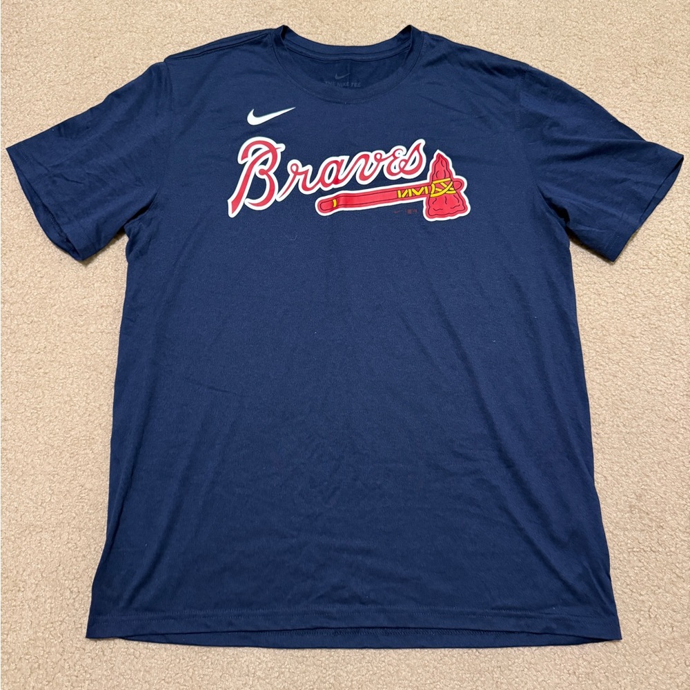 Nike Navy Blue Atlanta ATL Braves Dri-Fit Short Sleeve T-Shirt MLB Large (L)